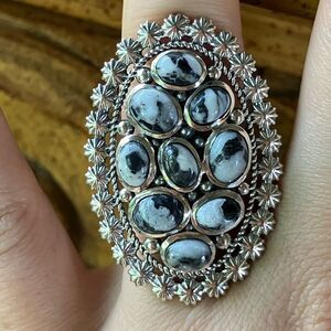 White Buffalo Sterling Silver Statement Ring Size 6